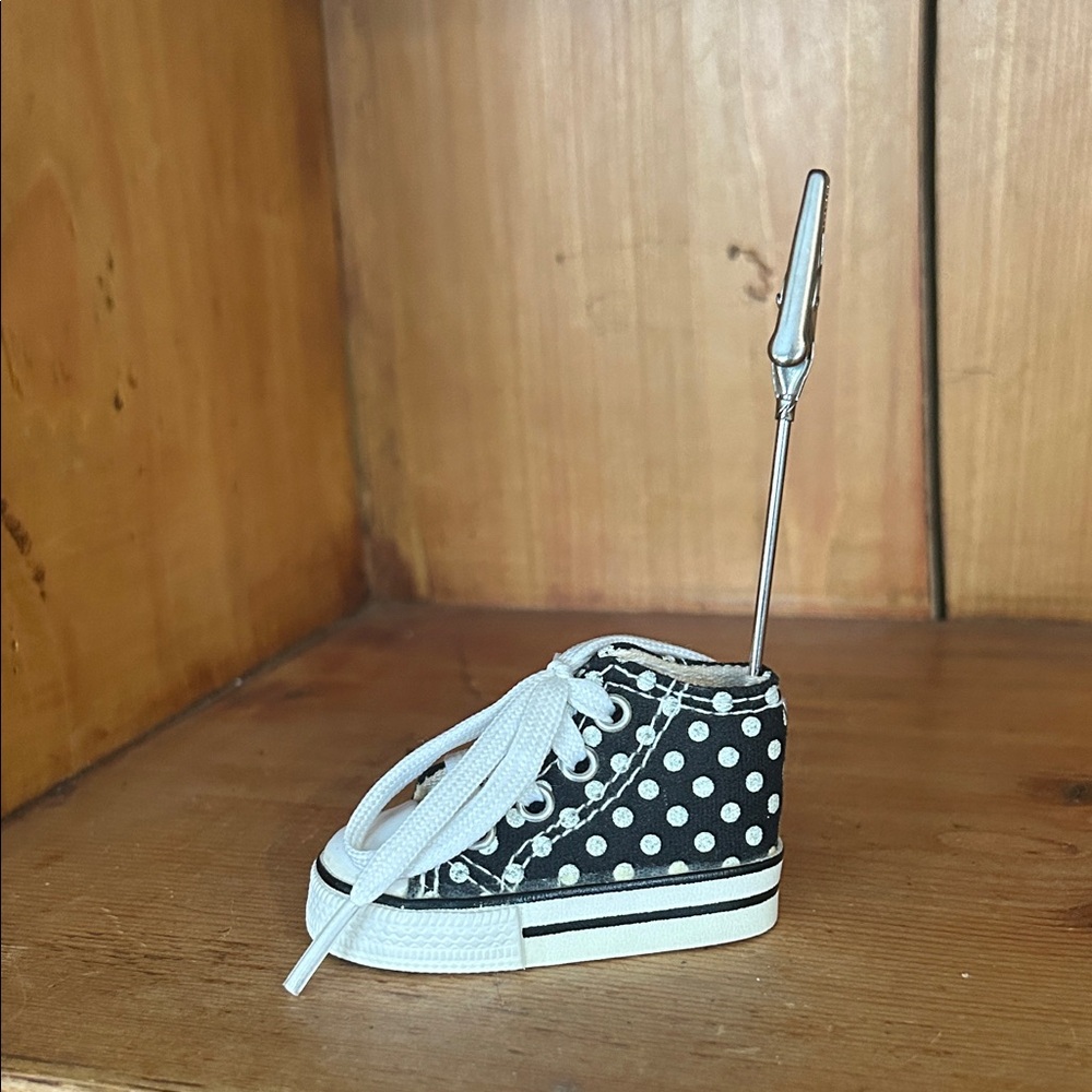 Polka Dot High Top Sneaker Recipe Card Holder Photo Picture Holder